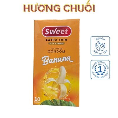 Combo 3 hộp bao cao su Sweet extrathin hương vị chuối trải nghiệm mới lạ, size 52mm, hộp 10 bao