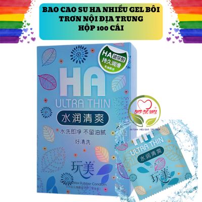 Bao cao su nội địa trung nhiều gel HA Ultra thin hộp 100 cái, chính hãng date xa