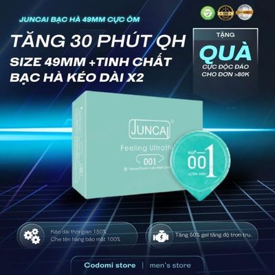 COMBO 3 hộp Bao cao su Siêu mỏng JUNCAI 001 Spearmint Hương bạc hà Nhiều gel Hộp 10 bcs size 49mm