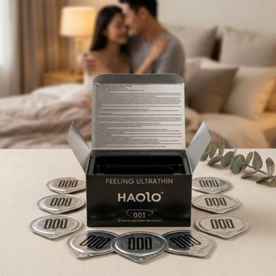 Bao cao su HAOLO siêu mỏng 0.01 bcs gân gai kéo dài thời gian nhiều gel bôi trơn cao cấp, Hộp 10 BCS