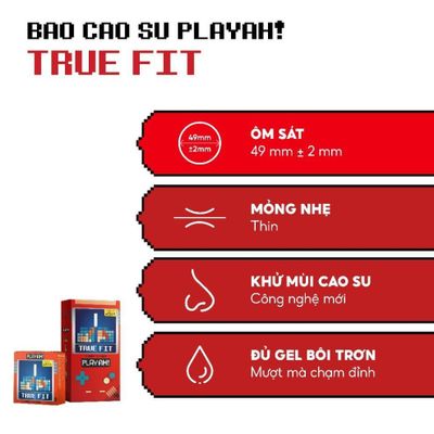Bao Cao Su PlayAh True Fit Ôm Sát Hộp 10 size 49mm size nhỏ, chống tuột bao