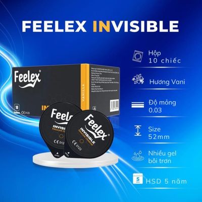 [SVIP] Bao cao su siêu mỏng nhiều gel đặc biệt Feelex Invisible ôm sát đem lại cảm giác chân thật giảm ma sát