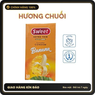 (Che Tên) Combo 3 hộp bao cao su Sweet extrathin hương vị chuối trải nghiệm mới lạ, size 52mm, hộp 10 bao Giao Nhanh Toàn Quốc