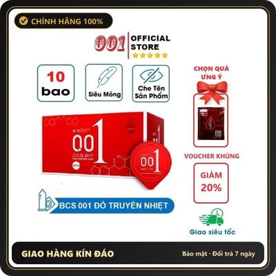 (Che Tên) Bộ 2 hộp 20 chiếc bao cao su 001, bcs 001 đỏ truyền nhiệt, lửa băng kéo dài thời gian, size 52mm - Hàng Mới Về