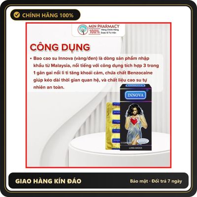 (Che Tên) Bao cao su Innova Vàng/đen Malaysia Gân gai, Kéo dài thời gian (hộp 12 cái) Hỗ Trợ 24/7