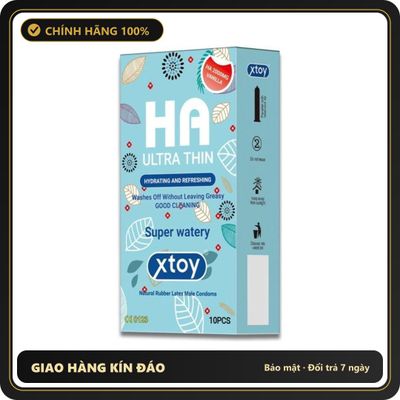 (Che Tên) Bao cao su XTOY HA Ultra thin, siêu mỏng, siêu nhiều bôi trơn 2000mg gốc nước, hộp 10 bcs Bảo Mật Tuyệt Đối