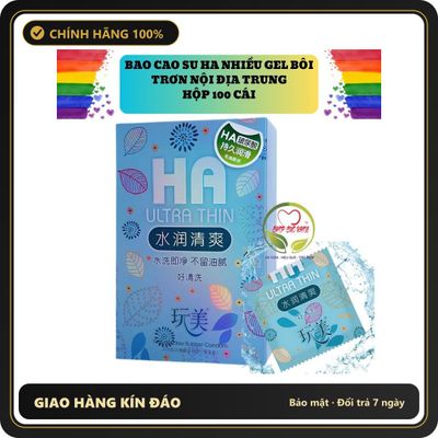 (Che Tên) Bao cao su nội địa trung nhiều gel HA Ultra thin hộp 100 cái, chính hãng date xa Hộp Trắng Kín