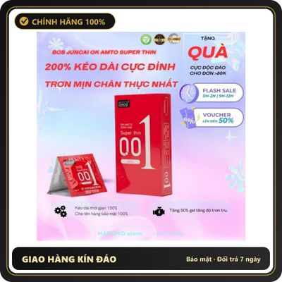 (Che Tên) Bao cao su siêu mỏng Juncai 0.01 Okamto Super thin cực mỏng nhiều gel bôi trơn hương vani 10 bcs combo siêu mỏng gân gai Bảo Mật Tuyệt Đối