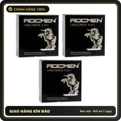 (Che Tên) Bao cao su Rocmen đen Long Shock 4 in 1 kéo dài thời gian quan hệ (Hộp 3 cái) HÀNG CHUẨN LOẠI 1 Hỗ Trợ 24/7