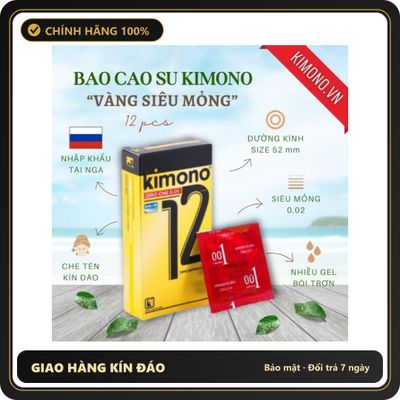 (Che Tên) Bao cao su Kimono siêu mỏng 0.02 màu vàng Gold chứa vitamin B cấp ẩm bôi trơn, Hộp 12 bcs | Carefeel Hỗ Trợ 24/7