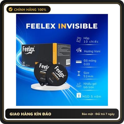 (Che Tên) [SVIP] Bao cao su siêu mỏng nhiều gel đặc biệt Feelex Invisible ôm sát đem lại cảm giác chân thật giảm ma sát - Hàng Mới Về