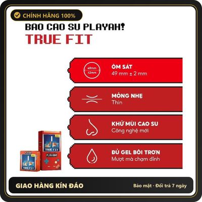 (Che Tên) Bao Cao Su PlayAh True Fit Ôm Sát Hộp 10 size 49mm size nhỏ, chống tuột bao Chuẩn Auth