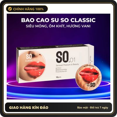 (Che Tên) Bao cao su SO CLASSIC size 52mm ôm sát, hương vani 12 cái/ hộp Chuẩn Auth