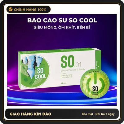 (Che Tên) Bao cao su SO COOL size 52mm siêu mỏng, hương bạc hà 12 cái/ hộp Chuẩn Auth