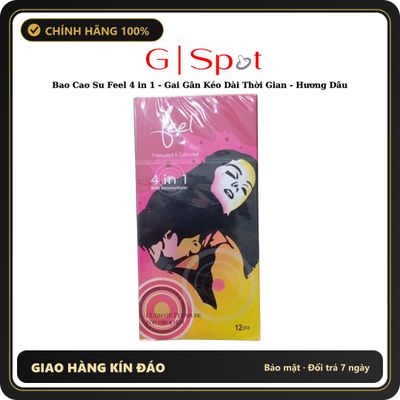(Che Tên) Bao Cao Su Feel 4 in 1 - Gai Gân Kéo Dài Thời Gian - Hương Dâu - Hộp 12 cái Bảo Mật Tuyệt Đối