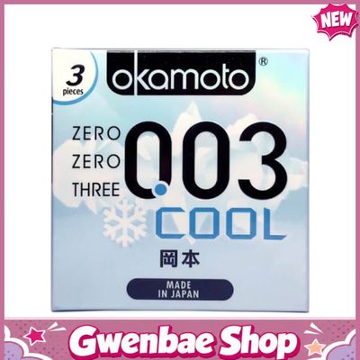Bao cao su Okamoto 0.03 Cool - Siêu mỏng, mát lạnh, láng mịn - Hộp 3 cái - Gwen Shop Chính Hãng