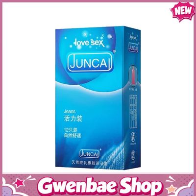 Bao cao su Juncai Jeans - Siêu mỏng, nhiều gel tạo trơn - Hộp 12 cái - Gwen Shop Chính Hãng