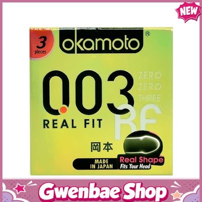 Bao cao su Okamoto 0.03 Real Fit - Siêu mỏng, co rút ôm sát - Hộp 3 cái - Gwen Shop Chính Hãng