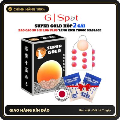 (Che Tên) Bao Cao Su Nhật Bản Super Gold - 9 Bi Toàn Thân - 1 Bi Silicon Mềm ở Đầu Tăng Thêm 1cm - Hộp 2 Cái - Hàng Mới Về