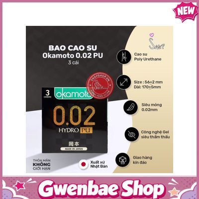 Bao Cao Su Size Lớn 56mm Siêu Mỏng Okamoto 0.02 PU Chĩnh Hãng Mỹ Chính Hãng - Gwen Shop Chính Hãng
