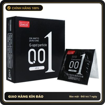 (Che Tên) Bao cao su JUNCAI 0.01 Okamto G-Spot Black siêu mỏng gai liti công nghệ Nhật Bản hộp 3bcs Bảo Mật Tuyệt Đối
