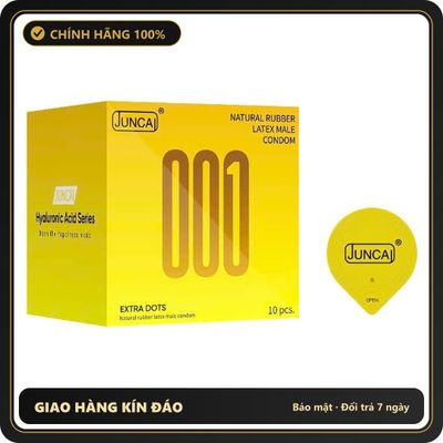 (Che Tên) Bao cao su Juncai Extra Dots siêu mỏng 001 với gai nổi lớn mang lại cảm giác mới lạ, kéo dài thời gian - Hộp 10 bao Bảo Mật Tuyệt Đối
