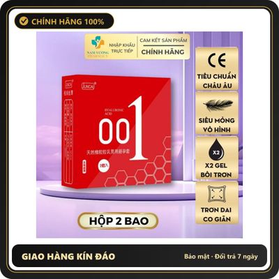 (Che Tên) Bao cao su JUNCAI 0.01 Ultra Slim siêu mỏng, nhiều gel bôi trơn hỗ trợ tăng khoái cảm hộp 2 bcs Cao Cấp Bảo Đảm
