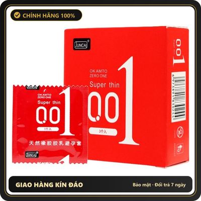 (Che Tên) Bao cao su JUNCAI 001 Okamto Superthin Red siêu mỏng siêu trơn công nghệ Nhật Bản hộp 3 bao Bảo Mật Tuyệt Đối
