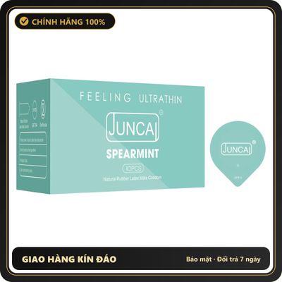 (Che Tên) Bao cao su Juncai Spearmint 001 hương bạc hà siêu mỏng, siêu nhẹ, ôm sát – Hộp 10 bao Chuẩn Auth