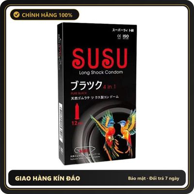 (Che Tên) Bao cao su Susu Nhật Bản siêu mỏng, trơn, siêu nhẹ, kéo dài thời gian – Hộp 12 bao Hỗ Trợ 24/7