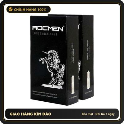 (Che Tên) Bao cao su Rocmen Long Shock 4in1 siêu mỏng 001 kéo dài thời gian quan hệ - Hộp 12 bao Cao Cấp Bảo Đảm