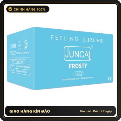 (Che Tên) Bao cao su Juncai 001 Frosty với đường gân mát lạnh, mang lại cảm giác tuyệt vời – Hộp 10 bao Chuẩn Auth