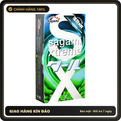 (Che Tên) Bao cao su Sagami Spearmint siêu mỏng, kéo dài quan hệ, hương bạc hà - Hộp 10 chiếc Cao Cấp Bảo Đảm