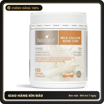 (Che Tên) Viên Nhai Bổ Sung Calci Sữa Bioisland Calcium Milk chính hãng Úc Hộp Trắng Kín
