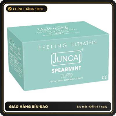 (Che Tên) Bao cao su Juncai Spearmint siêu mỏng 001, trơn, ôm sát, hương bạc hà Hỗ Trợ 24/7