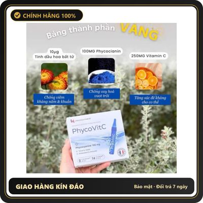 (Che Tên) Siêu tinh chất tảo tươi Pháp Phyco VitC Phycocyanine 10ml x 14 ống - Bản nâng cấp Chuẩn Auth
