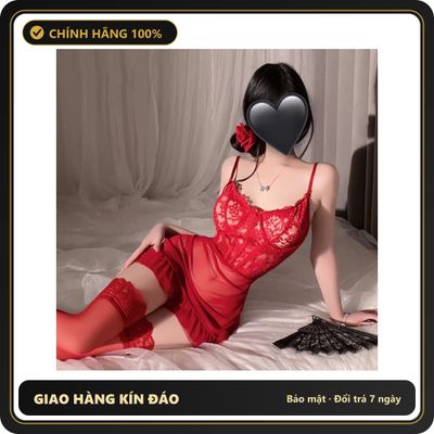(Che Tên) Váy Ngủ Ren Xuyên Thấu Có Gọng Nâng Ngực Quyến Rũ Tinh Tế Đầm 2 Dây Dáng Body Viền Bèo Đáng Yêu Gợi Cảm - N140 Đỏ Chuẩn Auth