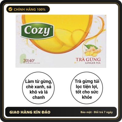 (Che Tên) Trà Gừng Túi Lọc COZY hỗ trợ Làm Ấm Cơ Thể Giảm Cảm Lạnh Ho Hỗ Trợ Tiêu Hóa Giảm Cân Hộp 20 Túi x 2g Hỗ Trợ 24/7