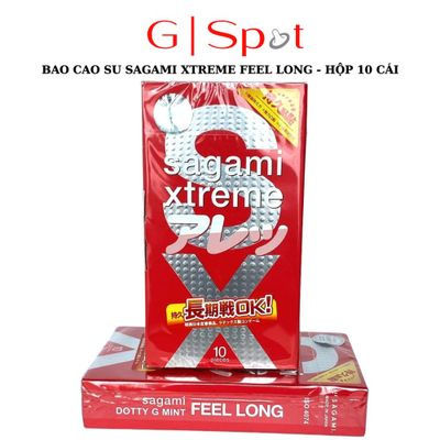 Hàng Chuẩn Nhập Khẩu - Bao Su Cao Cấp Sagami Xtreme Feel Long Gai Kéo Dài Thời Gian - Hộp 10 Cái - Tặng Gel Gói 10 cái -