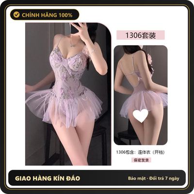 Đồ Ngủ Liền Thân Có Gọng Thêu Hoa Bướm N506 Tím chính hãng - phối ren, co giãn thoải mái, freesize - giao hàng che tên kín đáo