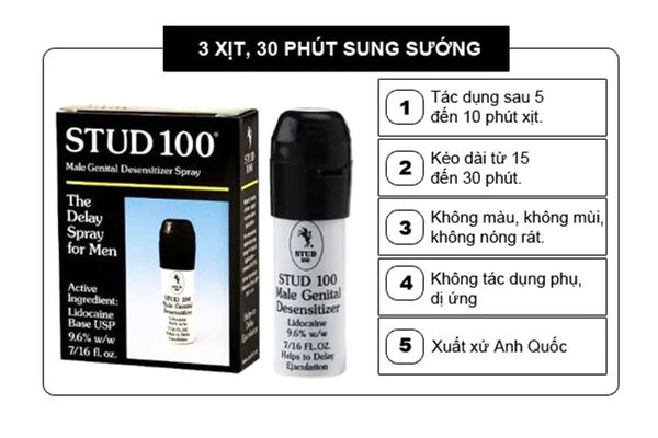 Dòng Cao Cấp Chính Hãng - Dung Dịch Xịt Stud 100 Giúp Kéo Dài Thời Gian Cho Nam 12ml, giao hàng kín đáo