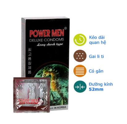 Sản Phẩm Chính Hãng Loại 1 - Bao Su Cao Cấp Power Men Cá Ngựa Gân Gai Kéo Dài Thời Gian 52mm - ôm sát cảm giác thật, gia