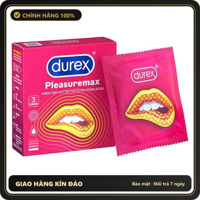 Bao cao su Durex Pleasuremax gân và gai hộp 3 chiếc chính hãng - có gai nổi, hộp 3 cái, có hương thơm - giao hàng che tên kín đáo