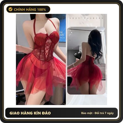 Đầm Ren KTV Xuyên Thấu Có Gọng Đệm Ngực N818 Đỏ chính hãng - phối ren, freesize, ôm body tôn dáng - giao hàng che tên kín đáo