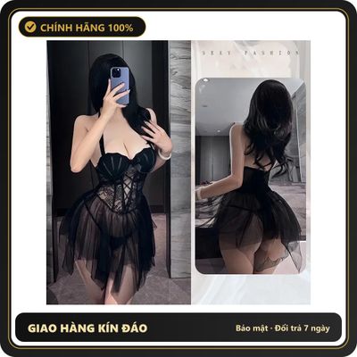 Đầm Ren KTV Xuyên Thấu Có Gọng Đệm Ngực N818 Đen chính hãng - phối ren, co giãn thoải mái, freesize - giao hàng che tên kín đáo