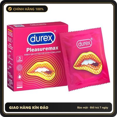 Bao cao su Durex Pleasuremax gân và gai hộp 3 chiếc chính hãng - có gai nổi, hộp 3 cái, có hương thơm - giao hàng che tên kín đáo