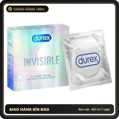 Bao cao su Durex Invisible siêu mỏng hộp 3 chiếc chính hãng - siêu mỏng 0.04mm, hộp 3 cái
