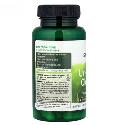 Viên uống Swanson Uric Acid Cleanse hỗ trợ đào thải acid uric, bảo vệ thận và gan cho người lớn. - đóng gói kín