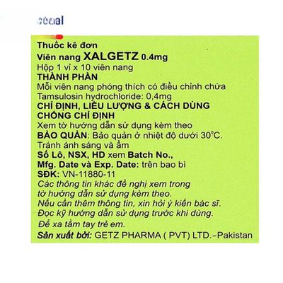 Viên uống Xalgetz 0.4mg - điều trị tăng sản lành tính tuyến tiền liệt cho nam giới - chính hãng