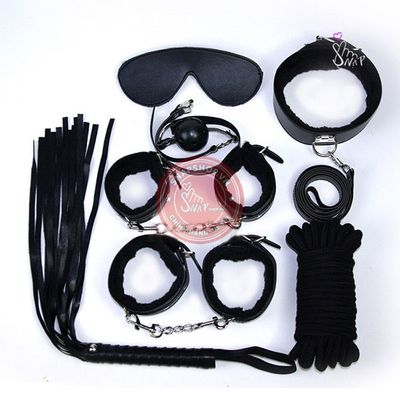 Bộ dụng cụ 7 món chơi bdsm Màu đen chính hãng - chất liệu an toàn cho da, dễ vệ sinh, êm ái khi dùng - giao hàng che tên kín đáo